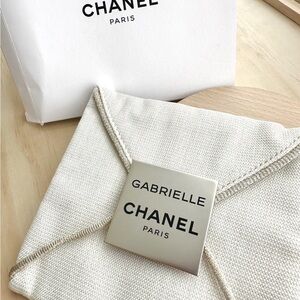 Chanel Gabrielle Paris Cream Pouch with Silver Accent